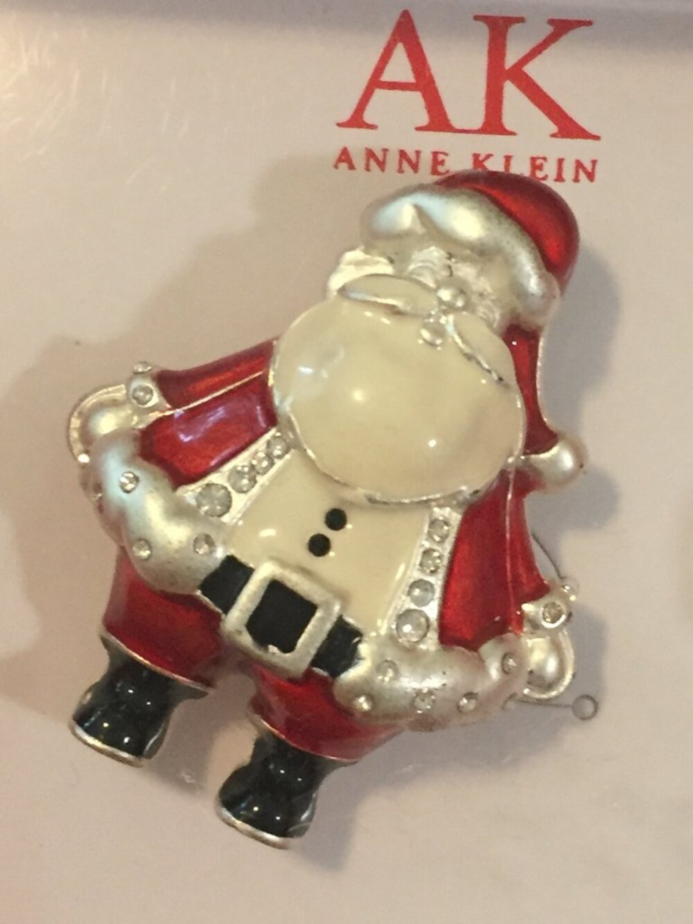 Anne Klein Holiday SANTA CLAUS BROOCH Red Silver Enamel Christmas Pin NEW BOXED